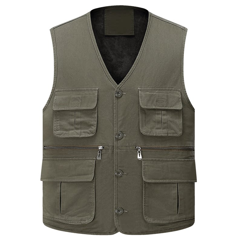 Gilet en coton pour homme Hengyuanxiang Multi-poches, en V