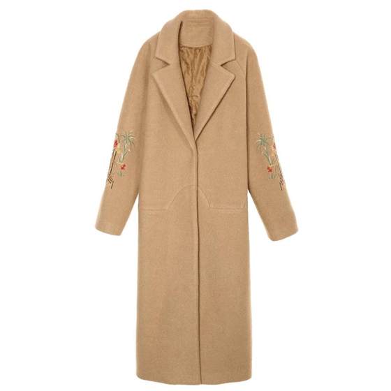 Mid-length wool coat with lace-up style embroidered loose over-knee wool coat
Mid-length wool coat with lace-up style embroidered loose over-knee wool coat