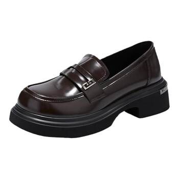 Xiyu brown thick-soled loafers for women in autumn and winter 2025 new British style leather shoes thick heel commuting single shoes Xiyu brown thick-soled loafers for women in autumn and winter 2025 new British style leather shoes thick heel commuting single shoes