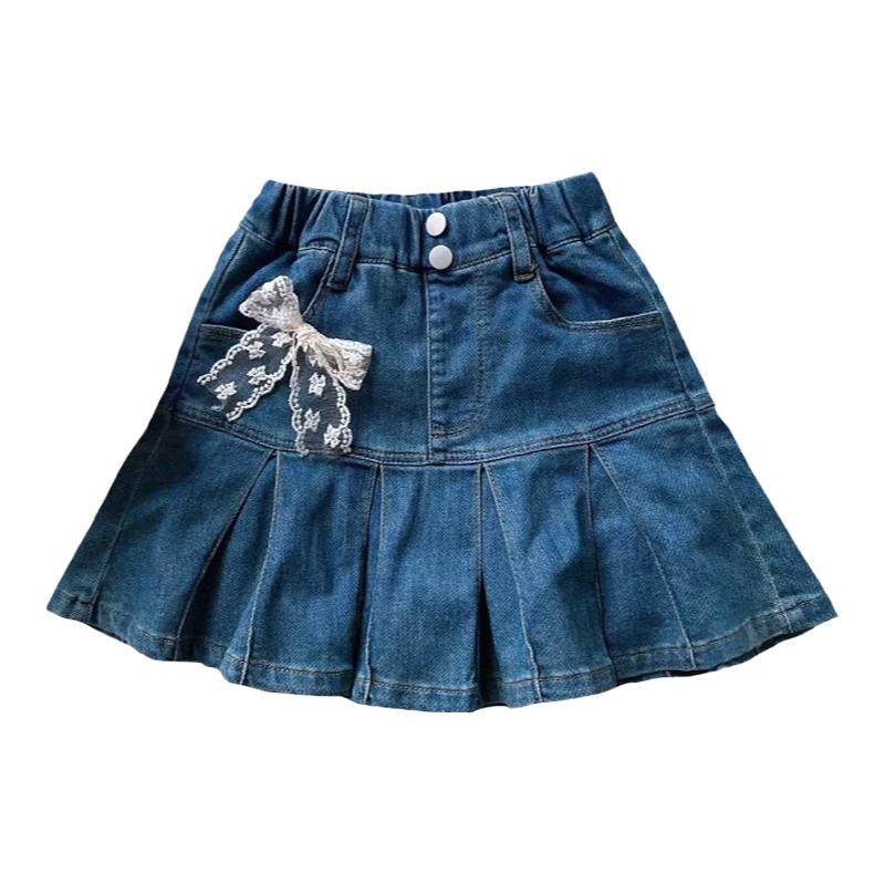 Denim Pleated Skirt for Girls Korean Style A-Line Summer Skirt