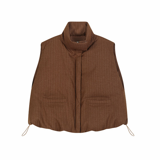 ItoshIroshI ground beef brown striped stand collar loose 95% white duck down bread suit down vest ItoshIroshI ground beef brown striped stand collar loose 95% white duck down bread suit down vest