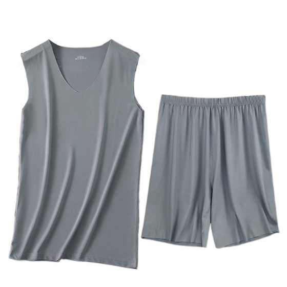 Men's ice silk without trace pajamas set striped vest 5 points shorts two -piece set of summer leisure home air conditioners Men's ice silk without trace pajamas set striped vest 5 points shorts two -piece set of summer leisure home air conditioners
