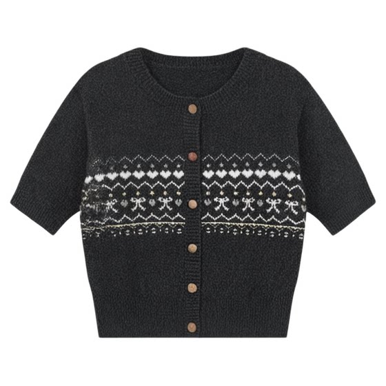 New autumn round neck jacquard design soft and glutinous cardigan for women with slim college style layered horse clip single-breasted top New autumn round neck jacquard design soft and glutinous cardigan for women with slim college style layered horse clip single-breasted top