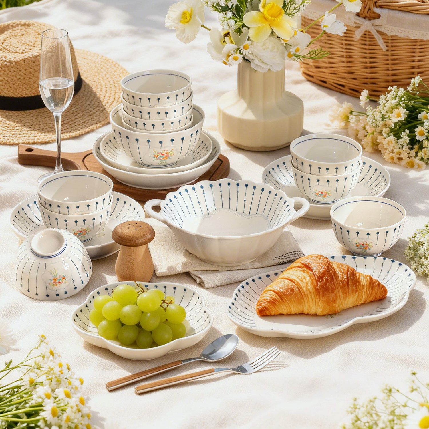 碗碟套装家用2025新款高颜值釉下彩陶瓷碗盘碗碟餐具整套乔迁送礼