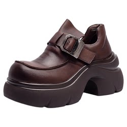 Genuine leather thick sole thick high heel British style women's loafers Genuine leather thick sole thick high heel British style women's loafers