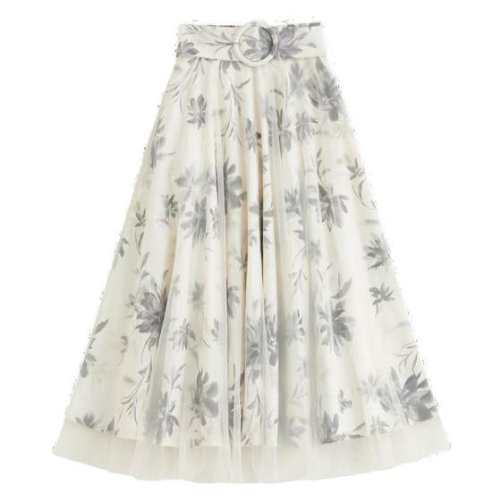 SNIDEL autumn and winter tulle printed high waist belt A-line pleated skirt SWFS234301 SNIDEL autumn and winter tulle printed high waist belt A-line pleated skirt SWFS234301