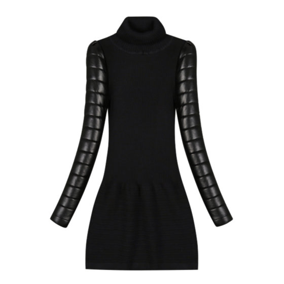 Plus thickened PU leather sleeve bottoming shirt with down cotton fur vest white high -necked body knit sweater autumn and winter
 Plus thickened PU leather sleeve bottoming shirt with down cotton fur vest white high -necked body knit sweater autumn and winter