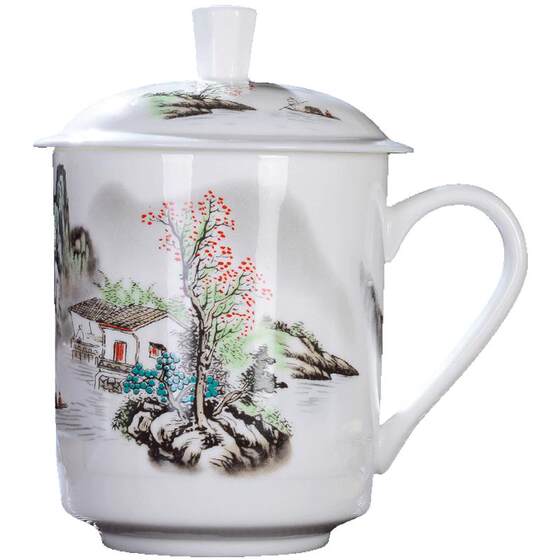 Jingdezhen ceramic tea cup with lid porcelain water cup blue and white porcelain conference gift office cup can be customized Jingdezhen ceramic tea cup with lid porcelain water cup blue and white porcelain conference gift office cup can be customized