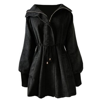 Women's Hepburn style hooded cashmere woolen coat Women's Hepburn style hooded cashmere woolen coat