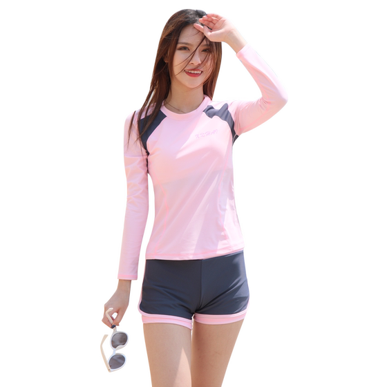 2025 new swimsuit women's split long-sleeved flat-angle five-point pants to make them look slimming and sun-proofing students' conservative swimsuit 2025 new swimsuit women's split long-sleeved flat-angle five-point pants to make them look slimming and sun-proofing students' conservative swimsuit