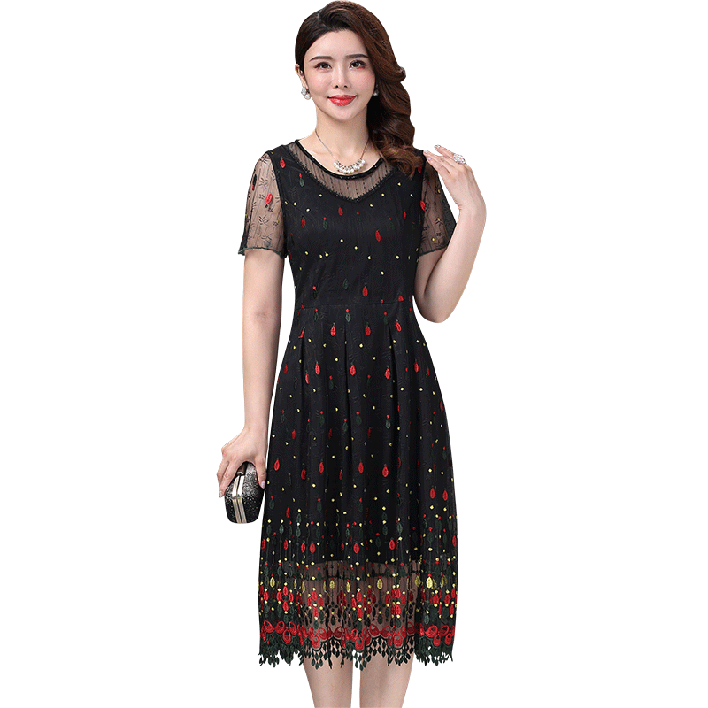Gubessa round neck embroidered dress summer new mesh perspective a-line skirt for women
Gubessa round neck embroidered dress summer new mesh perspective a-line skirt for women