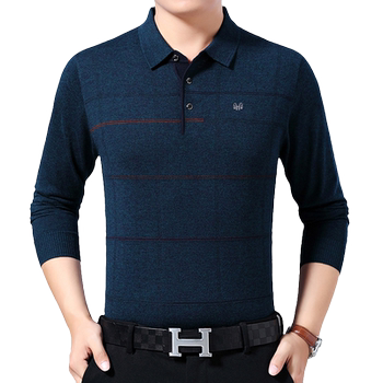 Hengyuanxiang middle-aged men's long-sleeved T-shirt autumn men's lapel thin knitted T-shirt including wool daddy clothing Hengyuanxiang middle-aged men's long-sleeved T-shirt autumn men's lapel thin knitted T-shirt including wool daddy clothing