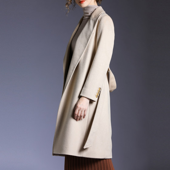 All beauty store autumn and winter clothing, water ripple cashmere coat, women's medium long coat, double-sided woolen tie All beauty store autumn and winter clothing, water ripple cashmere coat, women's medium long coat, double-sided woolen tie