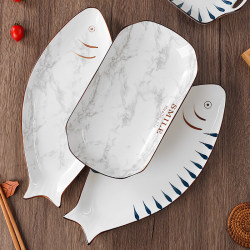 Fish Plate for Home Use, New Model, Special Ceramic Plate for Steaming Fish, Large Rectangular Fish-Shaped Dish, Nordic Style Underglaze Color Fish Plate for Home Use, New Model, Special Ceramic Plate for Steaming Fish, Large Rectangular Fish-Shaped Dish, Nordic Style Underglaze Color