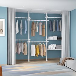 Simple Wardrobe, Sturdy and Durable, Suitable for Home Bedroom, L-Shaped Metal Open Assembly Steel Frame, Small Apartment DIY Walk-In Closet Simple Wardrobe, Sturdy and Durable, Suitable for Home Bedroom, L-Shaped Metal Open Assembly Steel Frame, Small Apartment DIY Walk-In Closet
