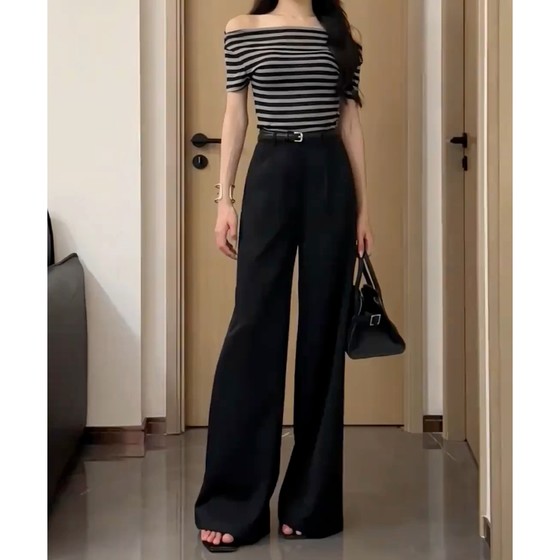 High-end and versatile women's black casual design suit pants high waist droop floor wide-leg pants 2025 new style
High-end and versatile women's black casual design suit pants high waist droop floor wide-leg pants 2025 new style