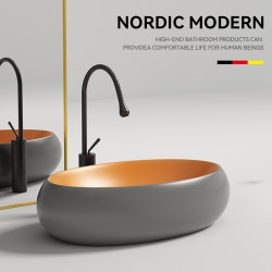 Orange-Gray Ceramic Countertop Basin Oval Washbasin Bathroom Hotel Home Large Single Basin Orange-Gray Ceramic Countertop Basin Oval Washbasin Bathroom Hotel Home Large Single Basin
