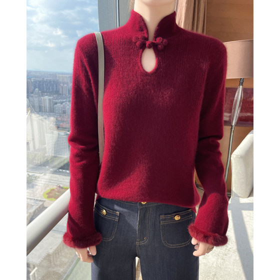 New Chinese style Chinese style button 100% pure shirt cashmere sweater women stand collar hollow hook sweater loose knit top
New Chinese style Chinese style button 100% pure shirt cashmere sweater women stand collar hollow hook sweater loose knit top