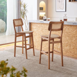 Nordic Bar Stool, Modern and Simple, Japanese-Style Rattan Bar Chair with Backrest, ins Style, Suitable for Cafes and Bars, High Stool Nordic Bar Stool, Modern and Simple, Japanese-Style Rattan Bar Chair with Backrest, ins Style, Suitable for Cafes and Bars, High Stool