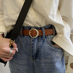 Pearl Round Buckle French-Style Women's Belt Korean Version Simple Fashion Decorative Belt Dress Waistband New Style Pearl Round Buckle French-Style Women's Belt Korean Version Simple Fashion Decorative Belt Dress Waistband New Style