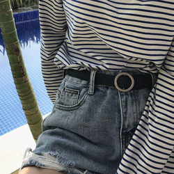 Korean 2025 New Style Belt Chic No-Hole Silver Round Buckle Trendy Retro Adjustable Belt Simple Student Girl Korean 2025 New Style Belt Chic No-Hole Silver Round Buckle Trendy Retro Adjustable Belt Simple Student Girl