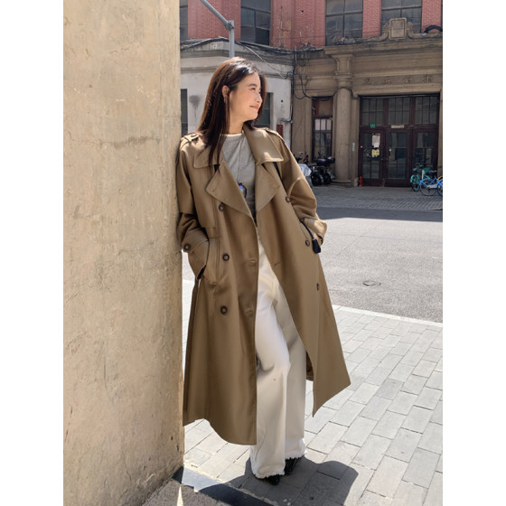 Halo Luu classic silhouette khaki trench coat for women's autumn new style high-end mid-length coat Halo Luu classic silhouette khaki trench coat for women's autumn new style high-end mid-length coat