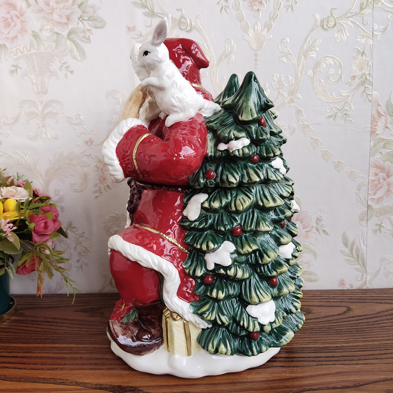 Cr Hand-Painted Ceramic Santa Cookie Jar Holiday New Year Gift
