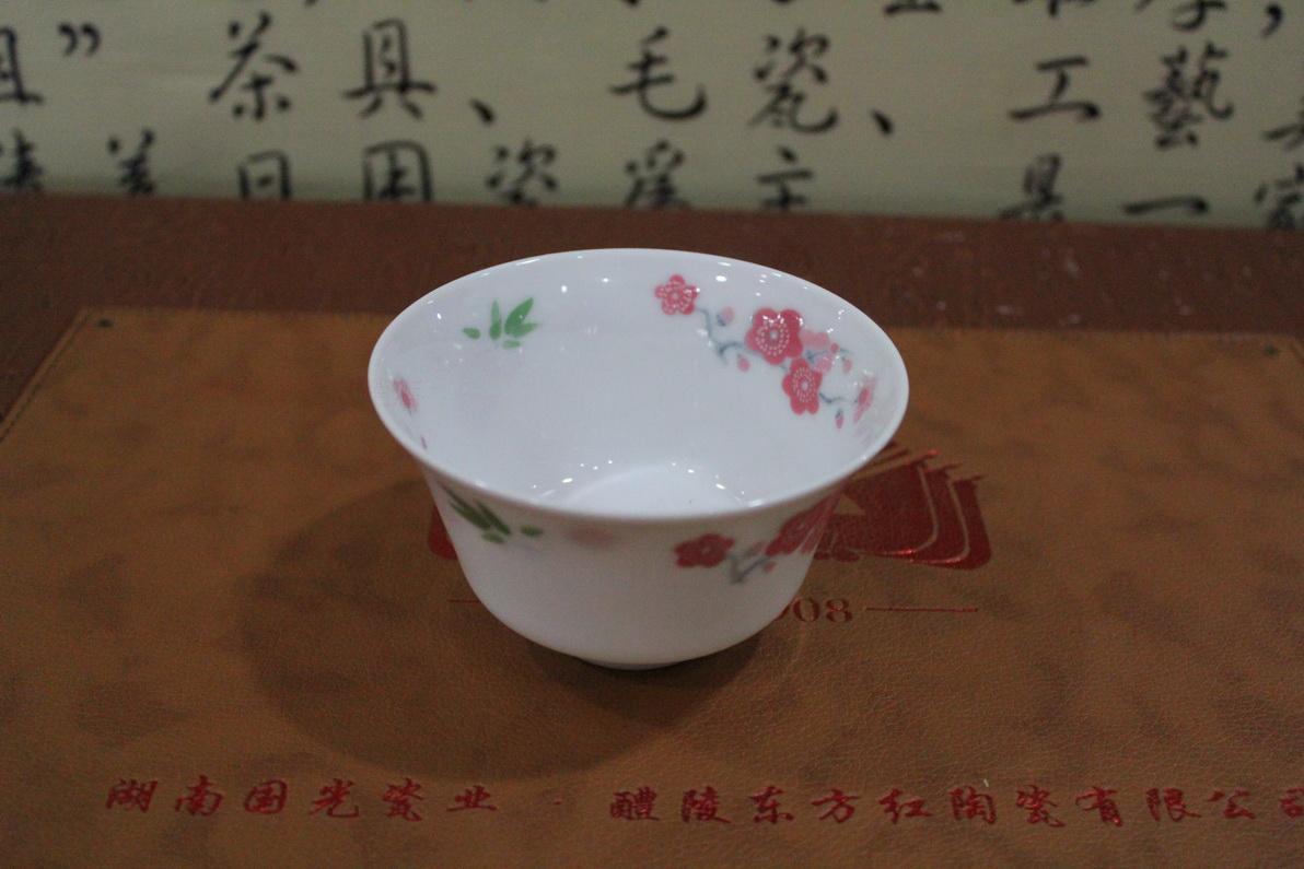 醴陵瓷器 釉下五彩手绘 毛瓷四季花卉盖碗 品茗杯7头功夫茶具套装