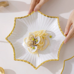 European-Style Gold-Rimmed Ceramic Plate, Household Dining Plate, Dish Plate, Pasta Plate, Cold Dish Plate, Western-Style Plate, Light Luxury, High-Value Plate European-Style Gold-Rimmed Ceramic Plate, Household Dining Plate, Dish Plate, Pasta Plate, Cold Dish Plate, Western-Style Plate, Light Luxury, High-Value Plate