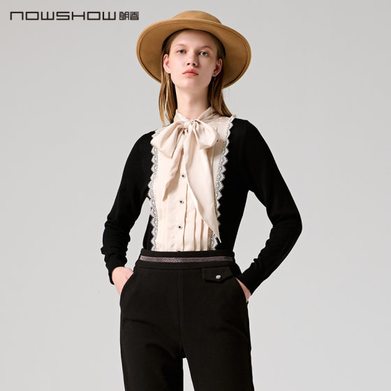 NOWSHOW LONG Autumn New Black Bow Lace Fake Two-Piece Splicing Sweater 213078
NOWSHOW LONG Autumn New Black Bow Lace Fake Two-Piece Splicing Sweater 213078