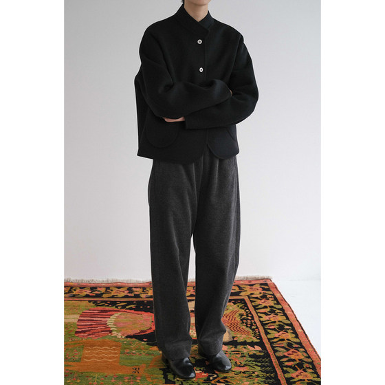 Black Merino Mixed Cashmere Small Stand Collar Jacket WOODEN SHIP
Black Merino Mixed Cashmere Small Stand Collar Jacket WOODEN SHIP
