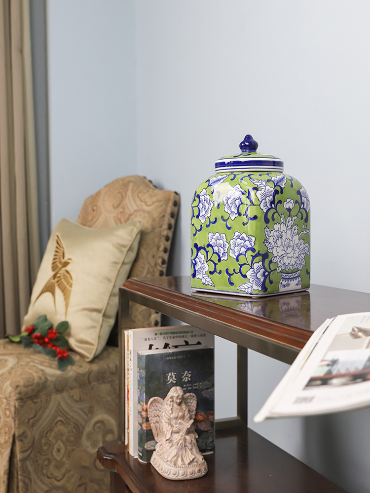 Tarro de Cerámica Azul y Blanco Decoración para el Hogar Estilo