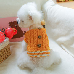 Puppy clothes autumn and winter warm retro twist knitted sweater anti-shedding Teddy Bichon puppy and cat special clothing Puppy clothes autumn and winter warm retro twist knitted sweater anti-shedding Teddy Bichon puppy and cat special clothing