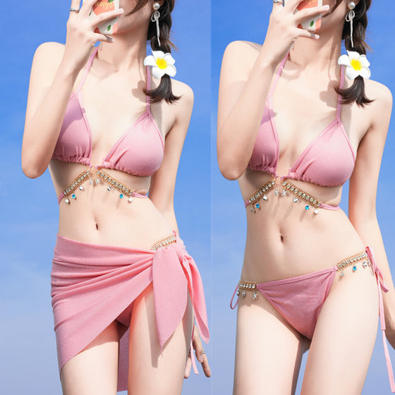 Swimsuit women's mermaid diamond chain European and American pure desire straps Bikini three -point INS sexy vacation swimsuit Swimsuit women's mermaid diamond chain European and American pure desire straps Bikini three -point INS sexy vacation swimsuit