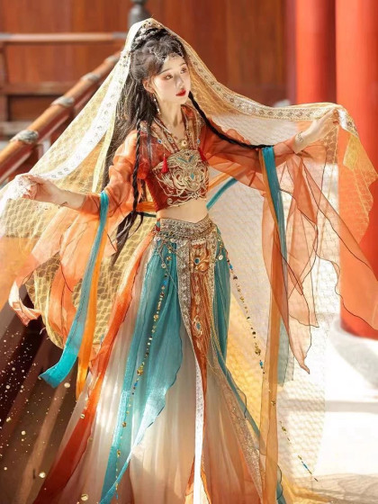Exotic Hanfu Dunhuang Feitian Western Region Princess Dance Performance Clothes Heavy Industry Embroidery Feitian Goddess Photography House Clothes
Exotic Hanfu Dunhuang Feitian Western Region Princess Dance Performance Clothes Heavy Industry Embroidery Feitian Goddess Photography House Clothes