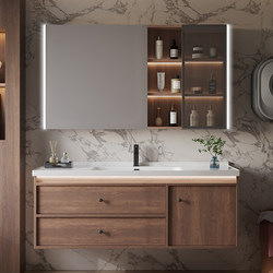 Anzhu Bathroom's New Walnut Ceramic Integrated Basin Bathroom Cabinet Bathroom Washbasin Combination Washbasin Anzhu Bathroom's New Walnut Ceramic Integrated Basin Bathroom Cabinet Bathroom Washbasin Combination Washbasin