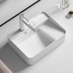 Ceramic Countertop Basin with Washboard, Laundry Sink, Single Basin with Left and Right Side Drainage, Household Balcony Basin, Wash Basin Ceramic Countertop Basin with Washboard, Laundry Sink, Single Basin with Left and Right Side Drainage, Household Balcony Basin, Wash Basin