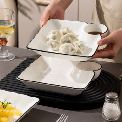 Plate for Home Use, Ceramic Dinner Plate, Creative Dumpling Plate, Special High-End Large Dish with Vinegar Dish, Tableware Plate for Home Use, Ceramic Dinner Plate, Creative Dumpling Plate, Special High-End Large Dish with Vinegar Dish, Tableware
