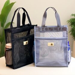 Fashionable transparent lightweight mesh tote bag A4 document bag primary and secondary school students packed books and tutoring art bag Fashionable transparent lightweight mesh tote bag A4 document bag primary and secondary school students packed books and tutoring art bag
