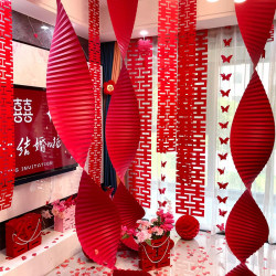 Wedding Room Decoration Set, Red Corrugated Paper Decorations for the Wedding Living Room, Long Strip of the Character  Wedding Room Decoration Set, Red Corrugated Paper Decorations for the Wedding Living Room, Long Strip of the Character