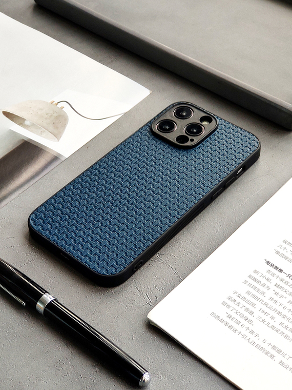 Premium Weave Mesh | Luxury Genuine Leather 15, 14, 13 iPhone Case