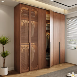 Dust-Proof Rattan Door Wardrobe for Bedroom, Modern Minimalist Walnut Color Storage Finished Cabinet, One-Door to Ceiling Wardrobe Dust-Proof Rattan Door Wardrobe for Bedroom, Modern Minimalist Walnut Color Storage Finished Cabinet, One-Door to Ceiling Wardrobe