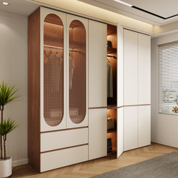 Vintage-Style Enf-Grade Osb Solid Wood Wardrobe for Bedroom Home Use with Rattan Woven Glass Door Storage Cabinet Large Closet Vintage-Style Enf-Grade Osb Solid Wood Wardrobe for Bedroom Home Use with Rattan Woven Glass Door Storage Cabinet Large Closet
