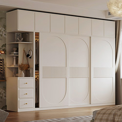 Cream Style Sliding Door Wardrobe Home Bedroom Simple Cabinet Small Apartment High-End Light Luxury Large Capacity Wardrobe Cream Style Sliding Door Wardrobe Home Bedroom Simple Cabinet Small Apartment High-End Light Luxury Large Capacity Wardrobe