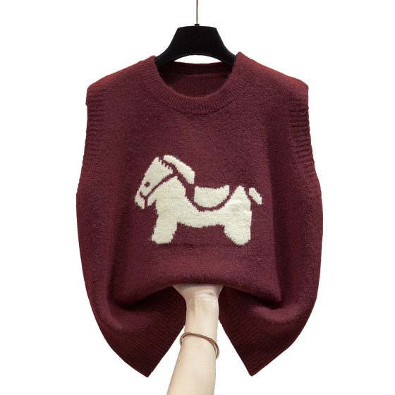 Round neck knitted vest vest for women 2025 autumn and winter new loose outer wear horse clip layered outer wear sweater vest trendy Round neck knitted vest vest for women 2025 autumn and winter new loose outer wear horse clip layered outer wear sweater vest trendy