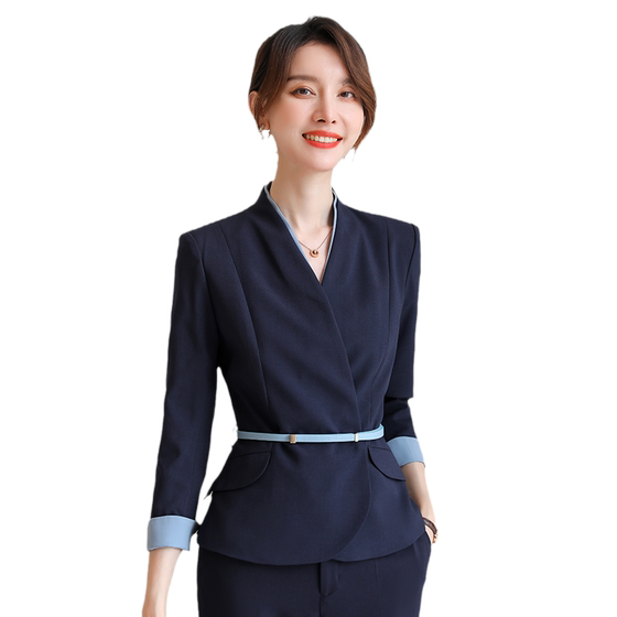 Shiluya spring and autumn thin commuting professional women's flight attendant style slim navy blue small suit jacket for women long sleeves Shiluya spring and autumn thin commuting professional women's flight attendant style slim navy blue small suit jacket for women long sleeves