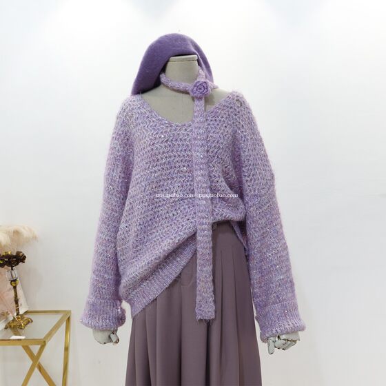 Purple fairy-like loose sequin sparkling sweater 2025 autumn French gentle flowers soft V-neck sweet sweater 
Purple fairy-like loose sequin sparkling sweater 2025 autumn French gentle flowers soft V-neck sweet sweater