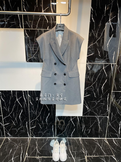 Spring and Autumn designer wide shoulder double-breasted vest blazer for women slim mid-length hourglass grey
Spring and Autumn designer wide shoulder double-breasted vest blazer for women slim mid-length hourglass grey