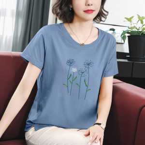 Pure cotton women's short-sleeved T-shirt in summer 2024 new summer clothes for middle-aged and elderly mothers, loose slim round neck top for women 
Pure cotton women's short-sleeved T-shirt in summer 2024 new summer clothes for middle-aged and elderly mothers, loose slim round neck top for women