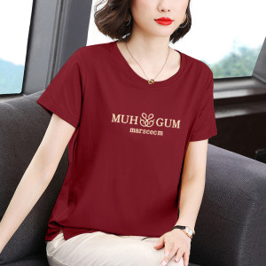 Short-sleeved T-shirt for women pure cotton loose summer women's clothing 2025 new middle-aged mother's large size slim top red 
Short-sleeved T-shirt for women pure cotton loose summer women's clothing 2025 new middle-aged mother's large size slim top red